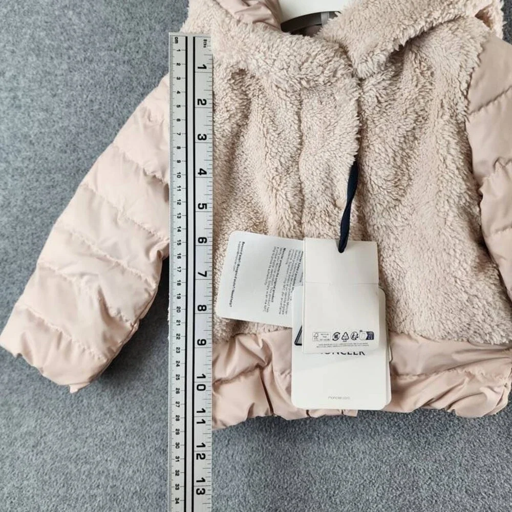 Moncler Jerima Teddy Hooded Down Short Puffer Jacket Baby Girls 9/12 Pink L/S